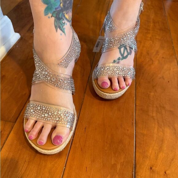 Torrid Silver Metallic Wedge Sandals with Espadrille Heel - Picture 2 of 5